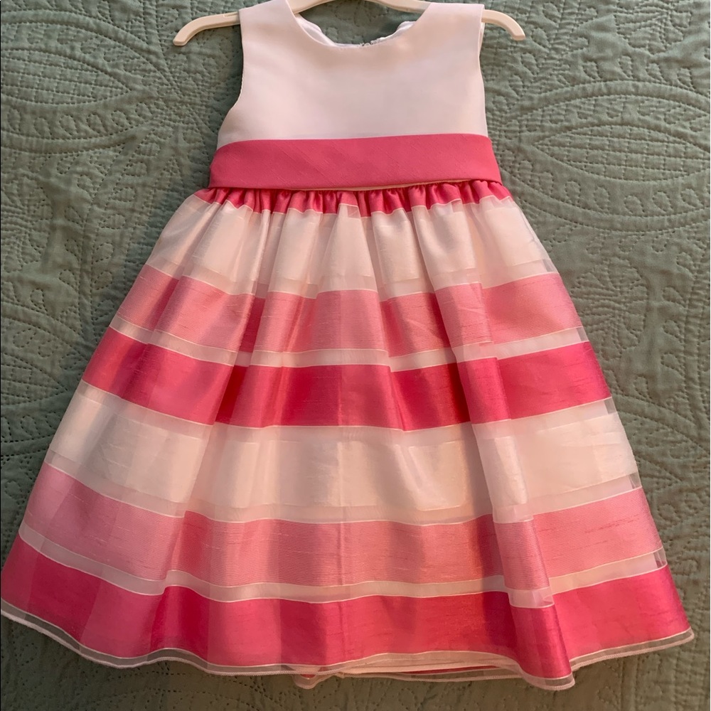 Little girls Easter pink and white formal wear dress